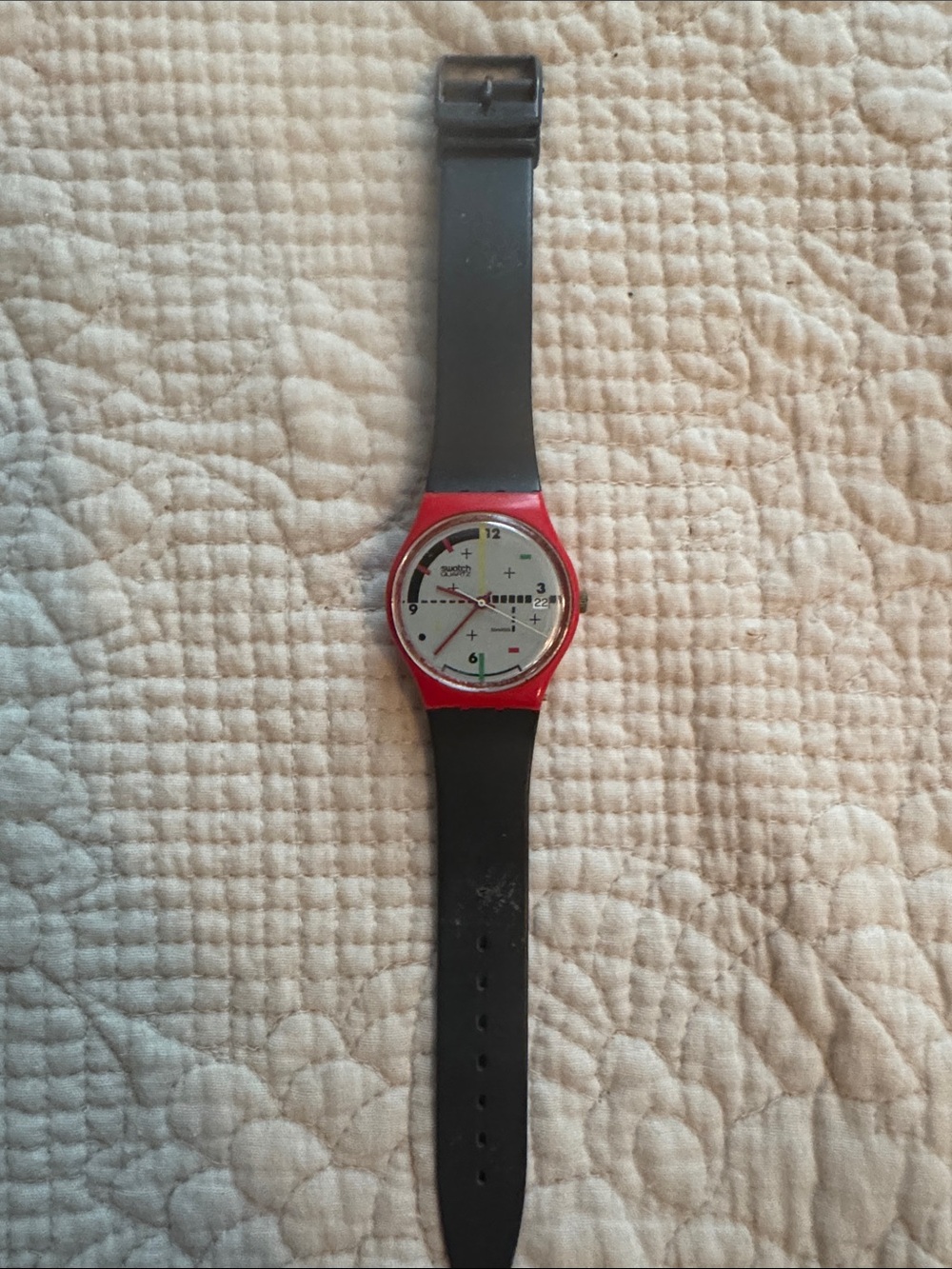 Swatch Watch CompuTech Compu Tech Red Bezel Grey Band 80’s